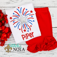 Personalized Patriotic Star With Fireworks Sketch Shirt