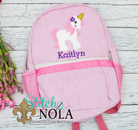 Personalized Seersucker Backpack with Unicorn Applique, Seersucker Diaper Bag, Seersucker School Bag, Seersucker Bag, Diaper Bag, School Bag, Book