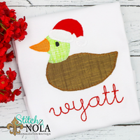 Personalized Christmas Duck with Santa Hat Applique Shirt
