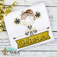 Personalized Toe Touch Cheerleader With Banner Appliqué Shirt