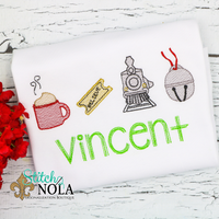 Personalized Christmas Believe Bunch Coco, Ticket, Train, & Bell Sketch Shirt