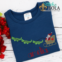 Personalized Christmas Cajun Santa with Alligator Sleigh Sketch Shirt Colored Garment