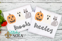 Personalized Halloween Pumpkin Ghost Black Cat Trio Sketch Shirt
