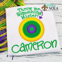 Personalized Mardi Gras Throw Me Something Mister Bullseye Applique Shirt
