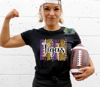 Tigers Purple and Gold Faux Glitter Print