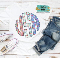 Adult Patriotic Floral Scallop Printed Tee