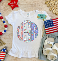 Patriotic Floral Scallop Monogram Printed Shirt