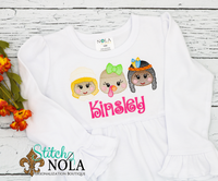 Personalized Thanksgiving Girl Trio Sketch Shirt