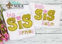 Personalized Big Sis & Lil Sis With Heart Applique Shirt