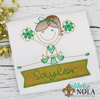 Personalized Toe Touch Cheerleader With Banner Appliqué Shirt