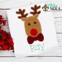 Personalized Christmas Reindeer with Bow Tie Applique Shirt
