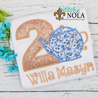 Personalized Birthday Tea Party Appliqué Shirt