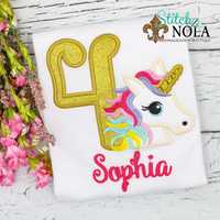 Personalized Birthday Unicorn Head Appliqué Shirt