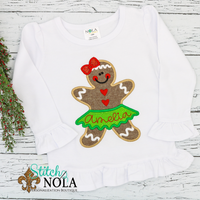 Personalized Christmas Girl Gingerbread Cookie with Skirt Applique Shirt