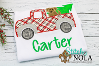 Personalized Christmas Tree Truck with Dog Applique Shirt