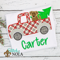 Personalized Christmas Tree Truck with Dog Applique Shirt