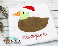 Personalized Christmas Duck with Santa Hat Applique Shirt
