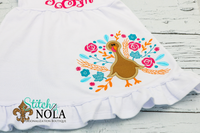 Personalized Thanksgiving Floral Turkey Appliqué Shirt