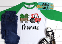 Personalized Christmas Tractor with Trees Printed Shirt