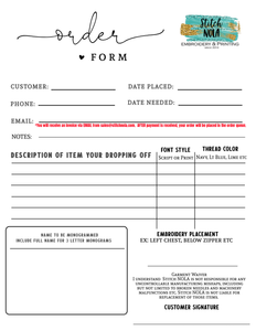 Drop Off Order Form