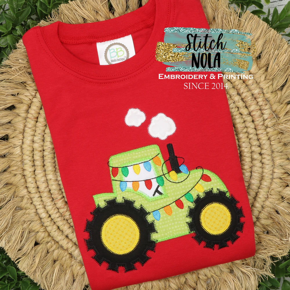 Personalized Christmas Tractor Applique Shirt