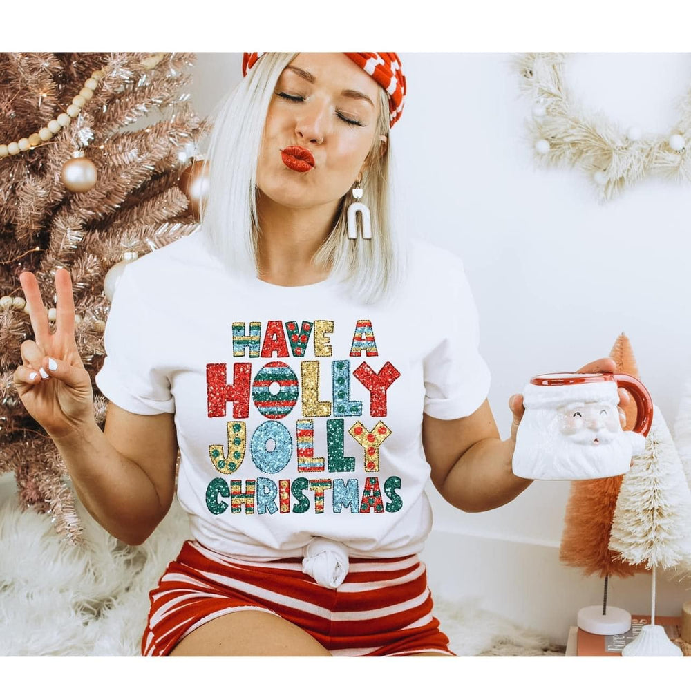 Have A Holly Jolly Christmas Faux Sequins Printed Tee