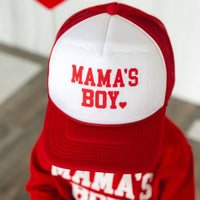 Mama's Boy Valentine's Day Kids Trucker Hat - Red/White

