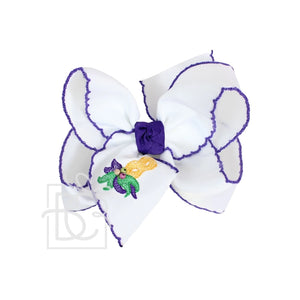 Embroidered Crochet Edge Mardi Gras Embroidered Bow