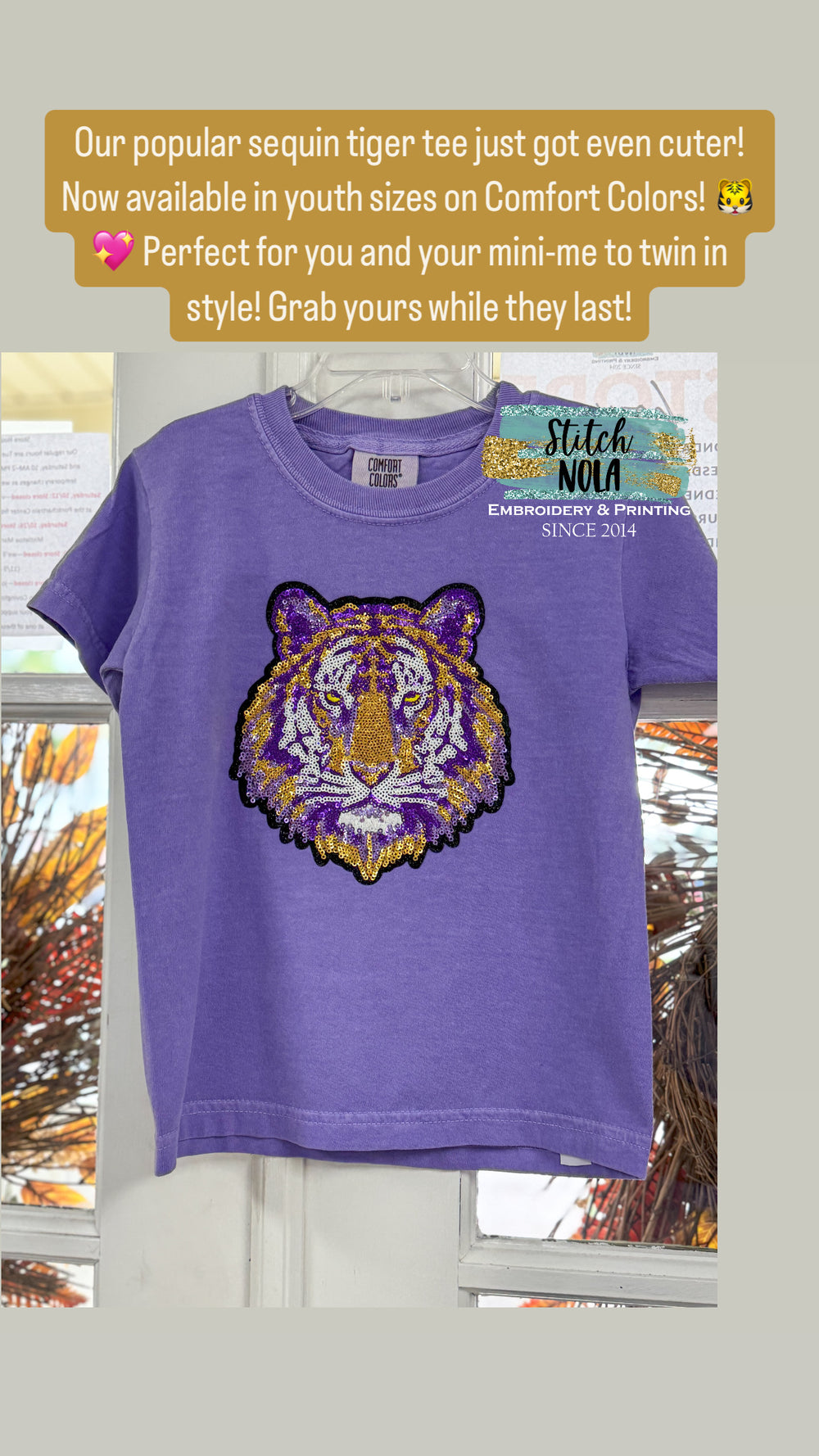 Comfort Colors Sequin Tiger Head Tee