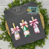 Champagne Bottle Trio with Bows Graphic Tee
