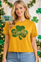 St Patrick’s Day Lucky Clover Sequin Crop Tee
