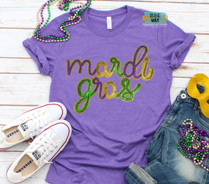 Mardi Gras Script REAL Sequins Shirt