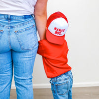 Mama's Boy Valentine's Day Kids Trucker Hat - Red/White
