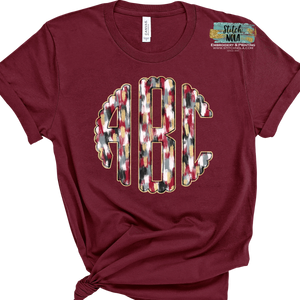 Garnet & Gray Brushstroke Monogram Printed Tee