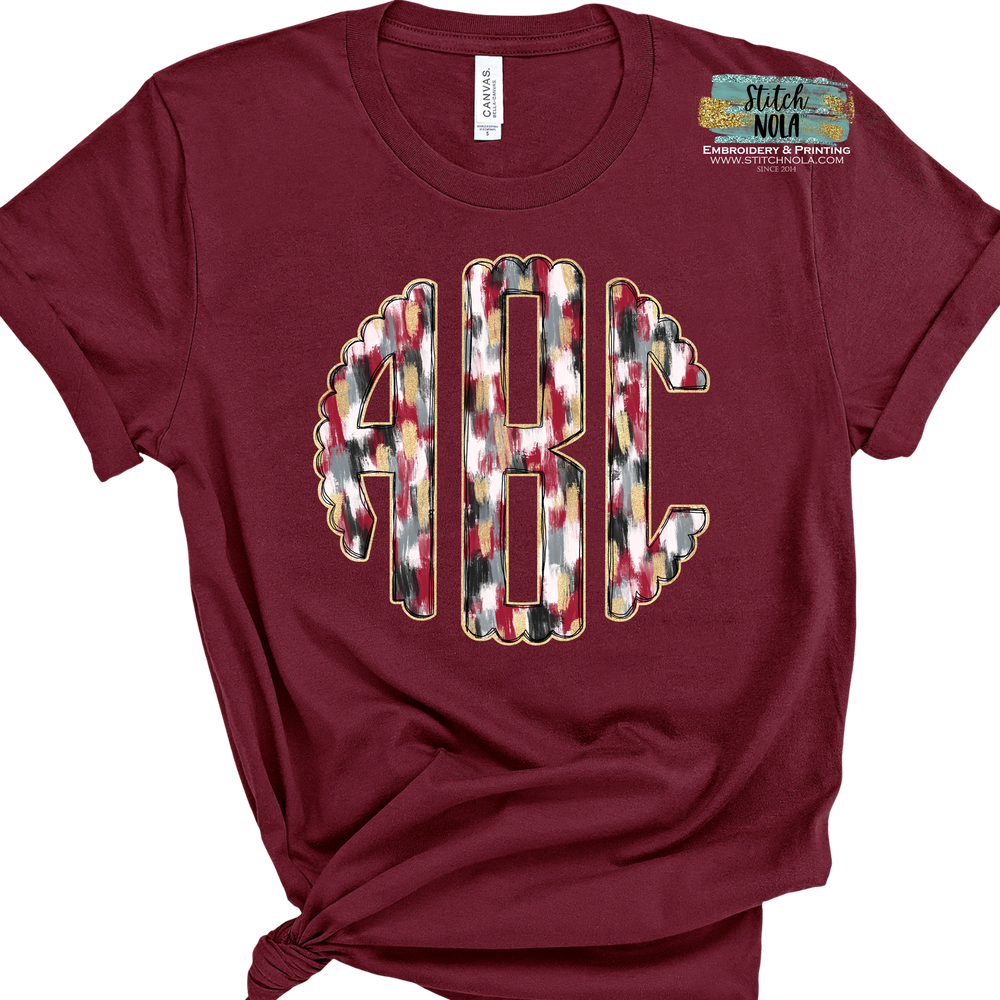 Garnet & Gray Brushstroke Monogram Printed Tee