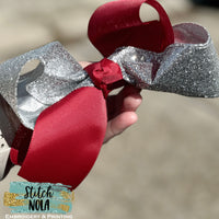 Garnet & Gray Crisscross Glitter & Grosgrain Bow