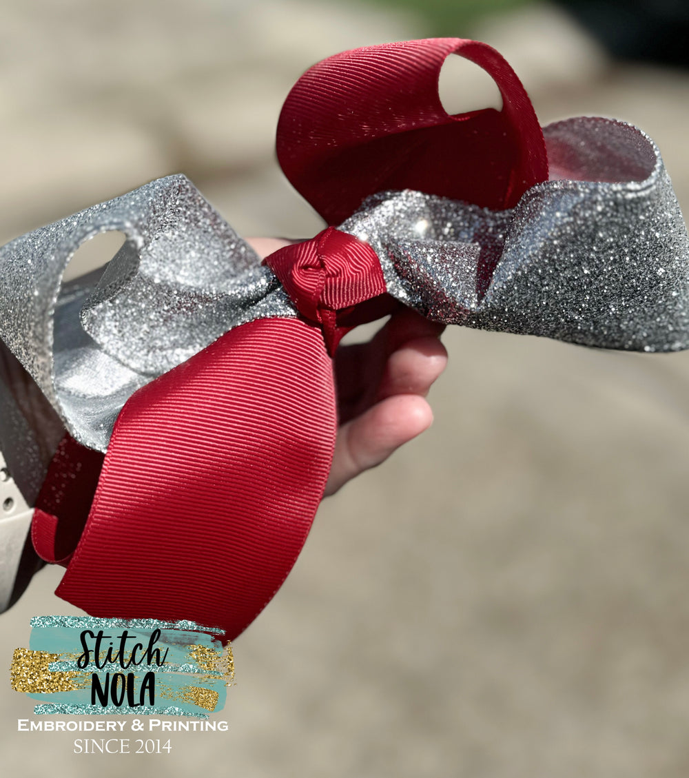 Garnet & Gray Crisscross Glitter & Grosgrain Bow