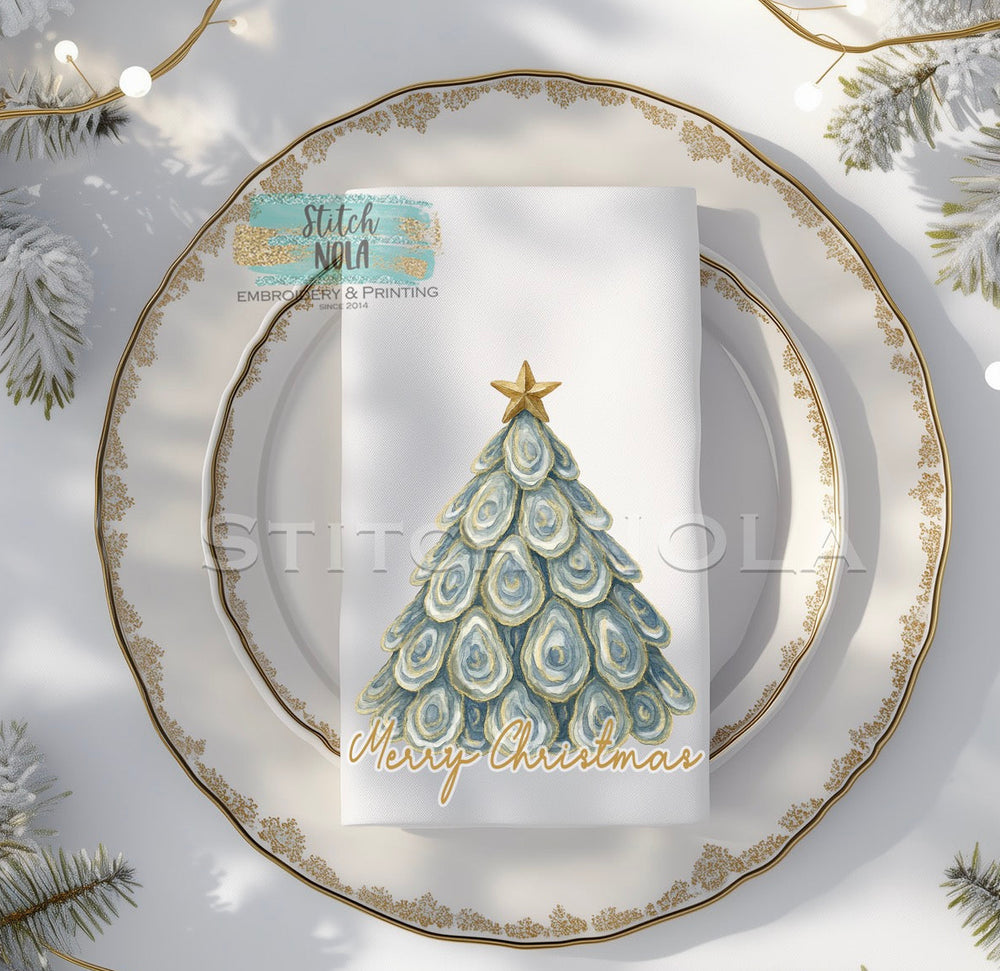 Oyster Tree Tea Towel, Christmas Kitchen Towel, Hostess Gift