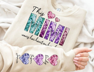 This Mimi Wears Her Heart on Her Sleeve FAUX Sequins PRINTED Sweatshirt