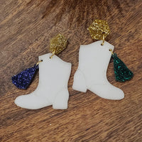 Mardi Gras Boots Glitter  Dangle Earrings