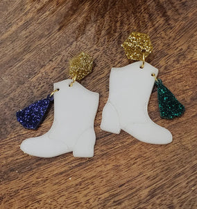 Mardi Gras Boots Glitter  Dangle Earrings