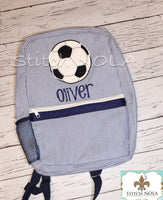 Personalized Seersucker Backpack with Soccer Ball Applique, Seersucker Diaper Bag, Seersucker School Bag, Seersucker Bag, Diaper Bag, School Bag, Book

