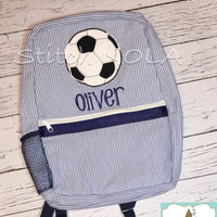 Personalized Seersucker Backpack with Soccer Ball Applique, Seersucker Diaper Bag, Seersucker School Bag, Seersucker Bag, Diaper Bag, School Bag, Book