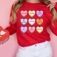 Teacher Valentine’s Day Conversation Hearts Printed Tee or Sweatshirt
