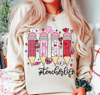 Teacher Valentine’s Day Pencil Hearts Printed Tee or Sweatshirt
