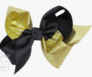 Crisscross Glitter & Grosgrain Bow (Gold Glitter & Black)