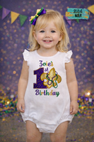 Personalized 1st Birthday Mardi Gras Applique with Fleur de lis Shirt
