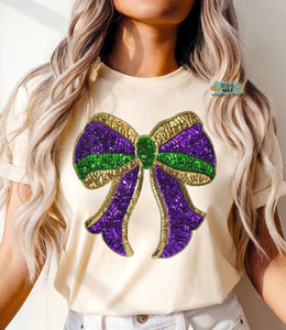 Mardi Gras Coquette REAL Sequin Bow Shirt