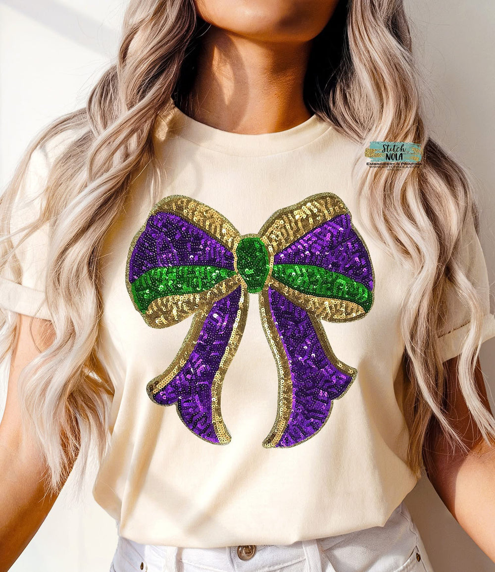 Mardi Gras Coquette REAL Sequin Bow Shirt