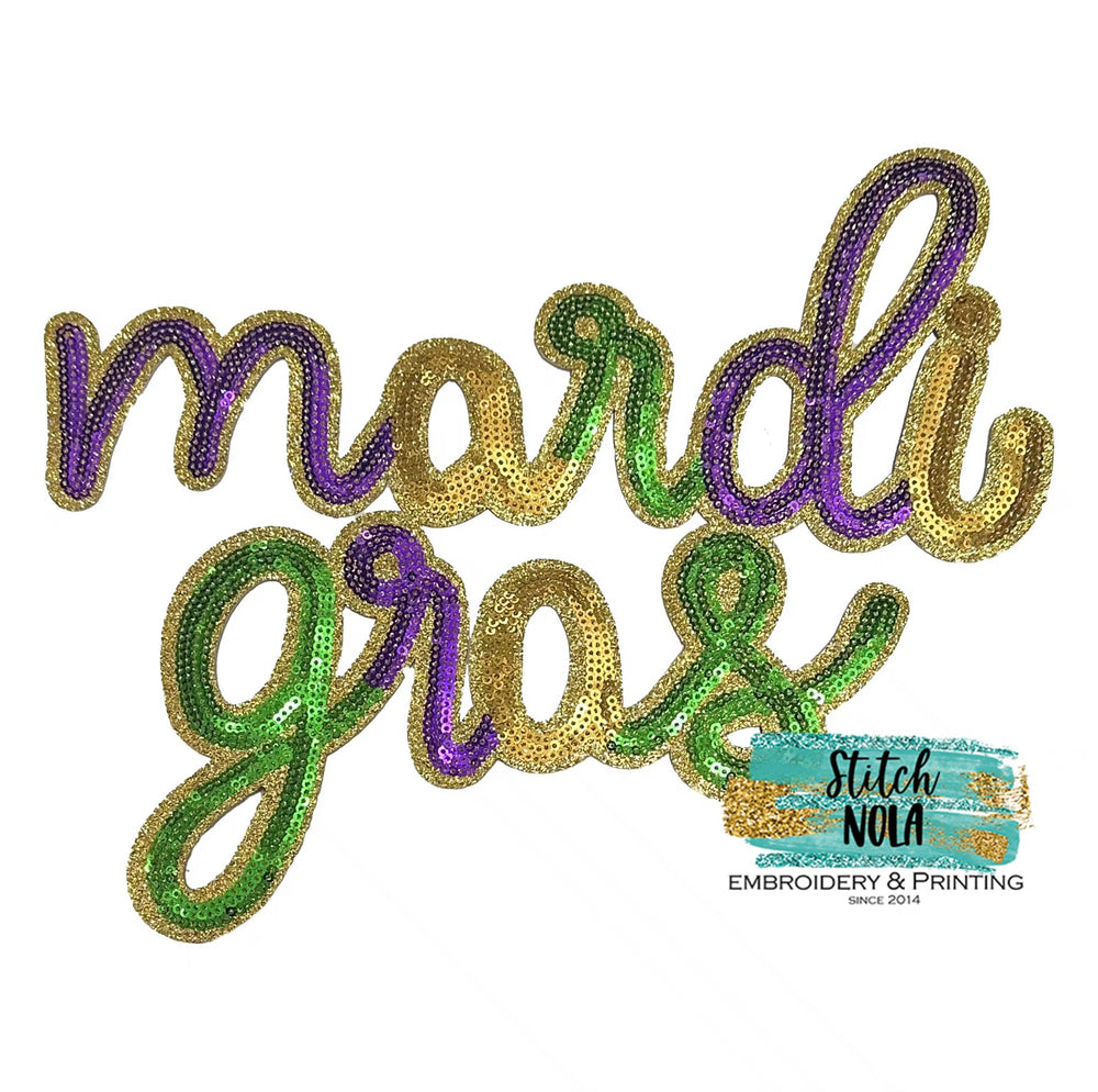 Mardi Gras Script Sequin Patch